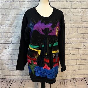 Vintage Cedars 1990s Embellished Sweater Cowboy Western Style Beaded Chunky Knit